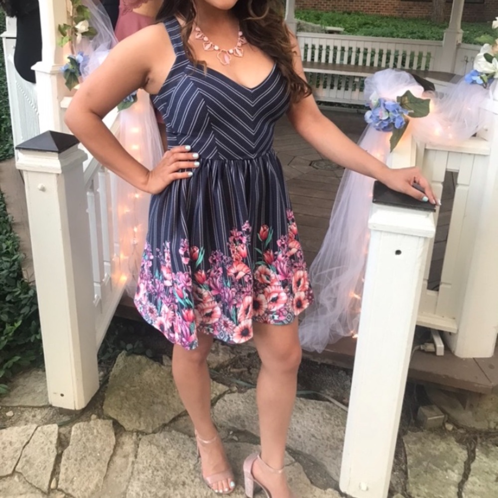 Blue and pink flowery dress